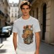 Olive T-shirt with Monster Burger and Japanese Graphic Print