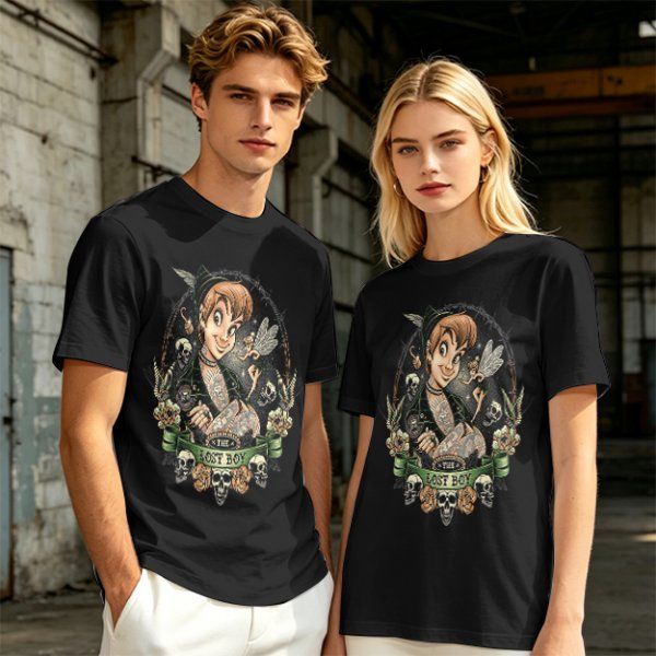 Olive T-Shirt with Dark Peter Pan and Tinker Bell 'Lost Boy' Graphic