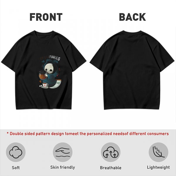 Cute Grim Reaper Coffee Lover Graphic T-Shirt