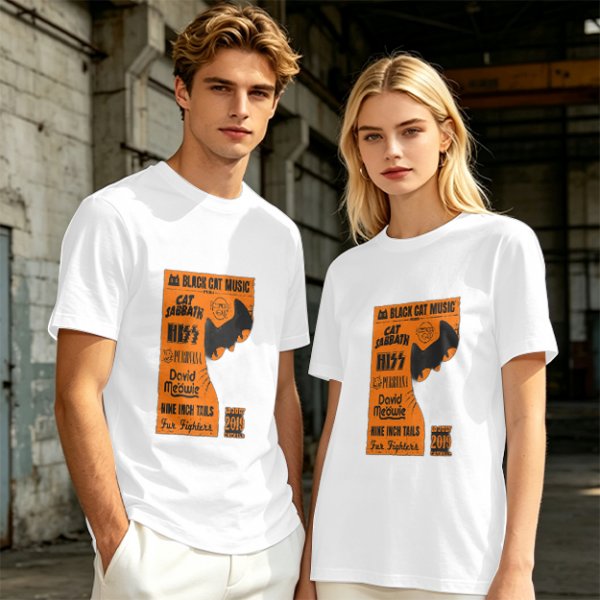 Olive T-Shirt with Cat-Themed Rock Band Concert Poster Print