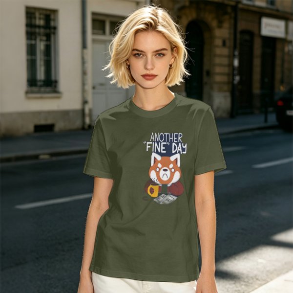 Olive T-Shirt With Another Fine Day Red Panda Coffee Print