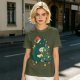 Olive Green T-Shirt With Christmas Totoro Decorating Tree Print