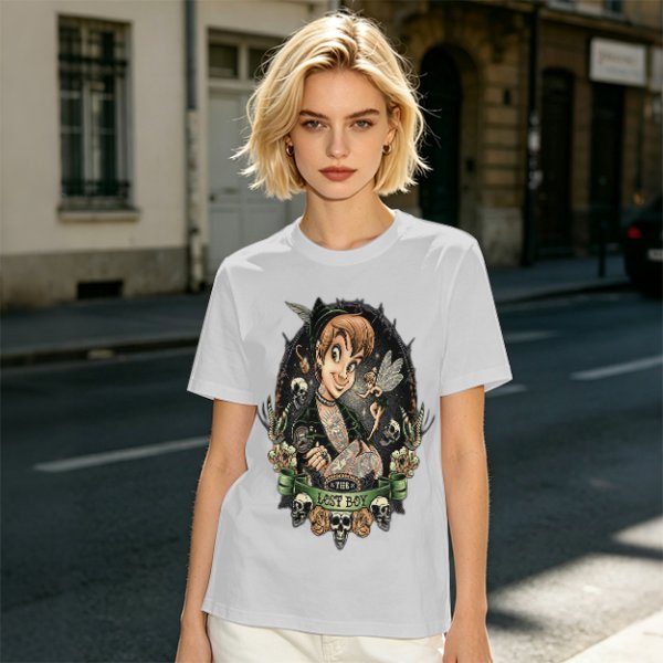Olive T-Shirt with Dark Peter Pan and Tinker Bell 'Lost Boy' Graphic