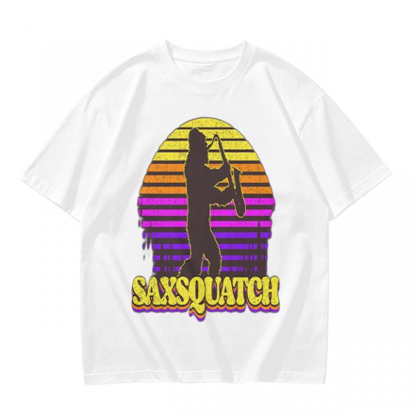 Saxsquatch Bigfoot Playing Saxophone Retro Sunset T-Shirt