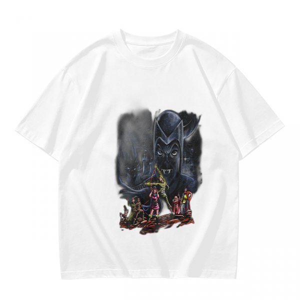 Olive T-Shirt With Dark Fantasy Villain And Hero Group Print