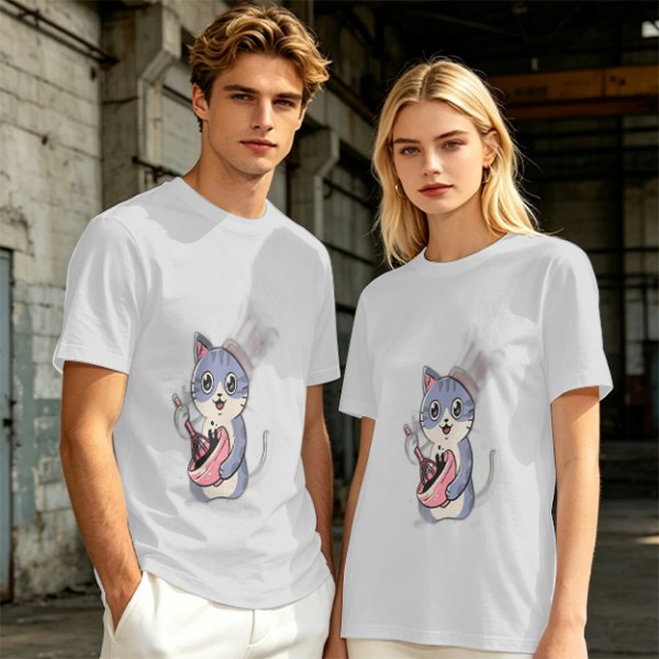 Olive Green T-Shirt With Cute Chef Cat Mixing Batter Print