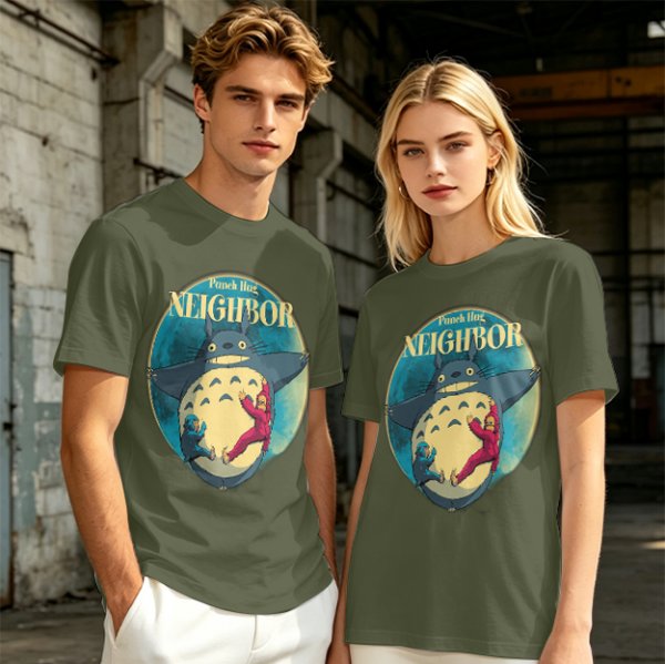 Olive T-shirt with Totoro Neighbor Graphic Print