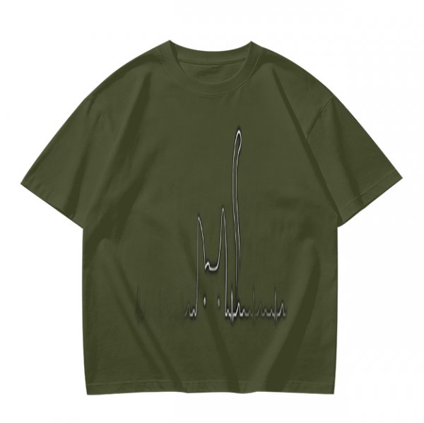 Olive Green Oversized T-Shirt With Abstract Line Art Print