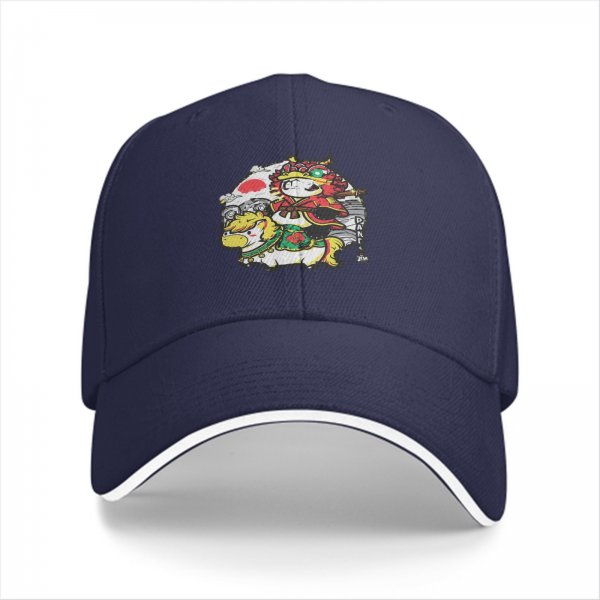 Black baseball cap with cute samurai panda riding a horse graphic