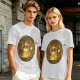 Olive T-Shirt With Flaming Royal Cat Portrait Print