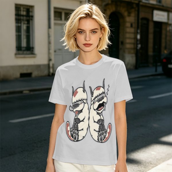 Olive T-Shirt With Two Sleepy Sky Bison Character Prints