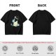Olive T-Shirt With Black Cat Emerging From Wave Check Mark Print