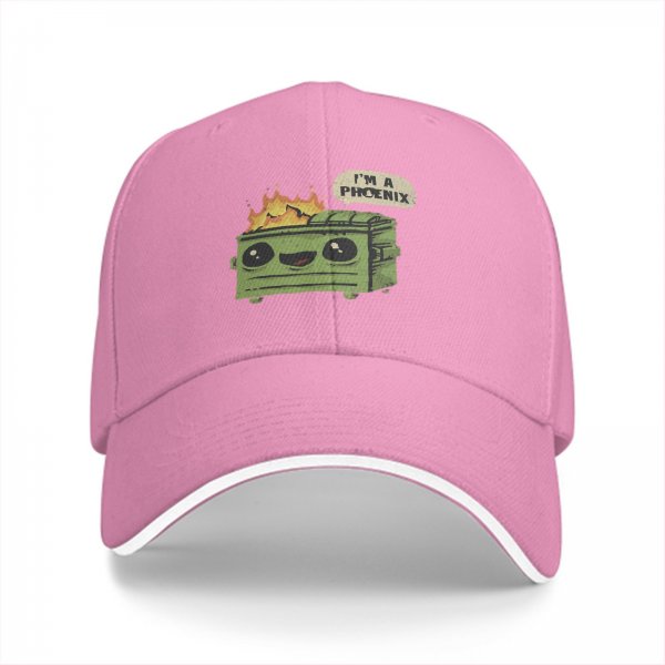 Black baseball cap with funny dumpster fire I'm a phoenix graphic