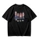 Olive T-shirt with Cartoon Group of Four People and Bowls Print