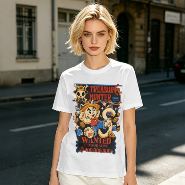 Treasure Hunter Wanted Cat Graphic T-Shirt Design