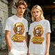 Olive green graphic t-shirt with cute reaper coffee themed print