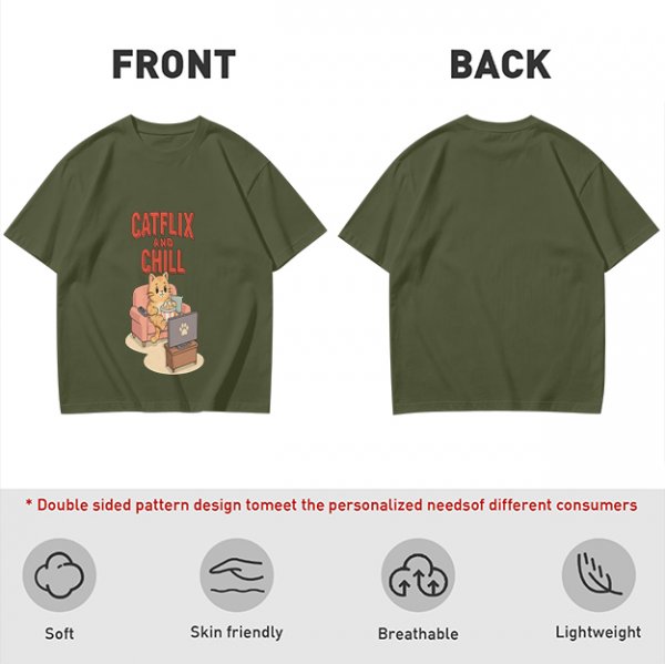 Catflix and Chill Orange Cat Watching TV Graphic T-Shirt