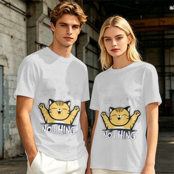 Olive T-Shirt with Happy Raised Paw Cat and 'NOTHING' Print