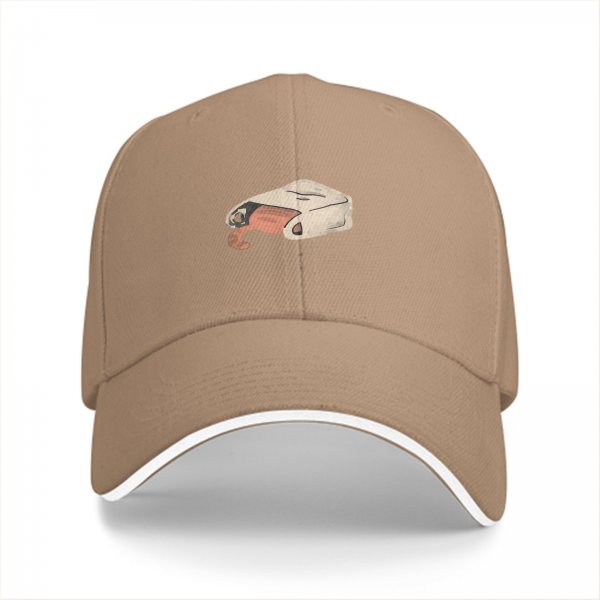 Black baseball cap with a cat peeking out of a blanket graphic