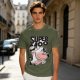 Olive green t-shirt with 'SUPER MOO' and cartoon cow graphic