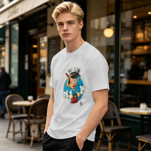 Olive T-Shirt with Pinocchio 'Oh Boy' Graphic Print