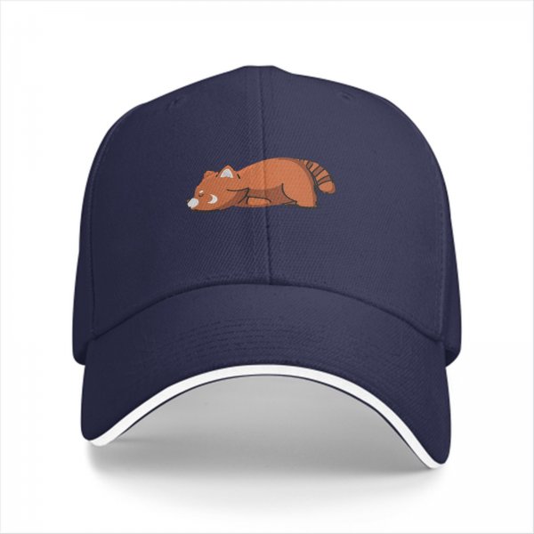 Black baseball cap with a sleeping red panda graphic