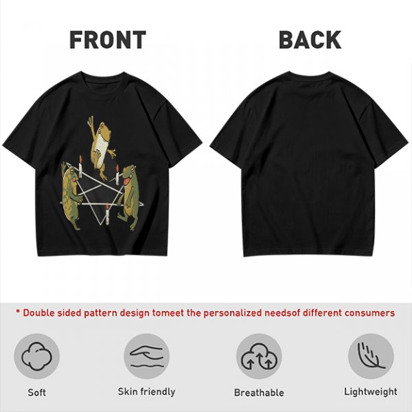 Olive T-Shirt With Frog Pentagram Ritual Graphic Print