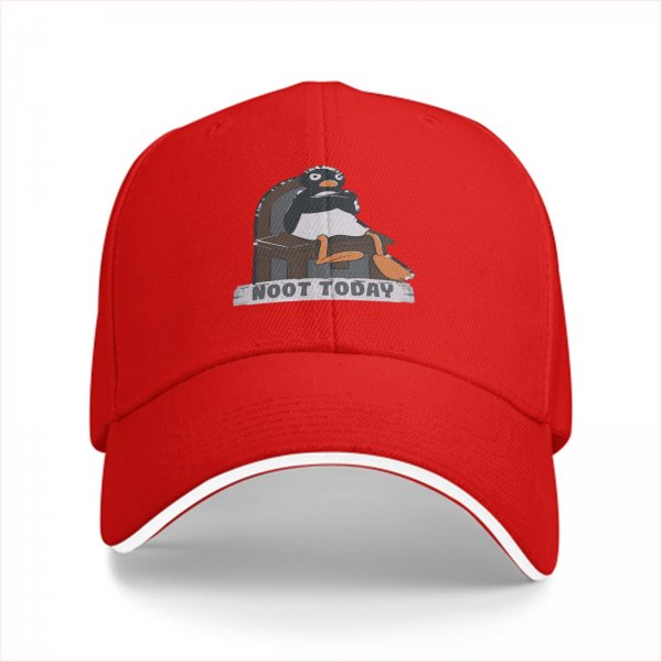 Black baseball cap with a penguin graphic that says Noot Today