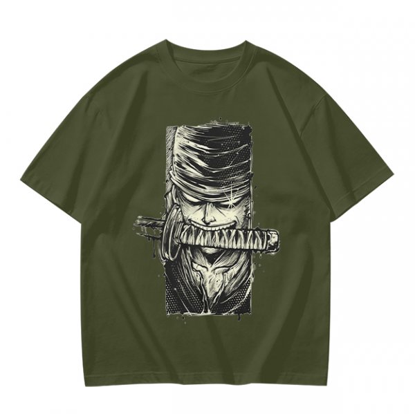 Olive T-shirt with One Piece Zoro Bandana Sword Print