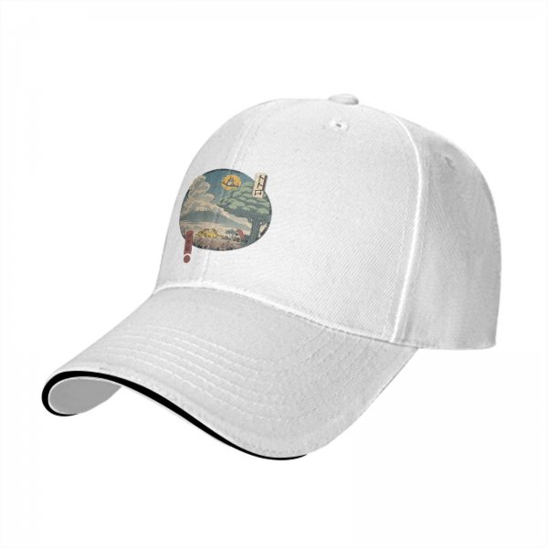 Black Baseball Cap with Traditional Landscape Art Print