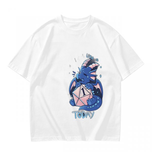Olive T-Shirt With Sad Dragon Holding D20 Natural 1 'Like A Today' Print