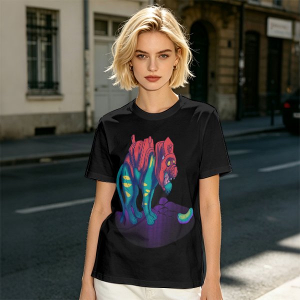 Olive T-Shirt With Vibrant Fantasy Creature Graphic Print