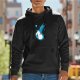 Black hoodie with blue winged celestial egg graphic print
