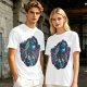 Olive T-Shirt with Gothic Corpse Bride Skull Candle Rose Print
