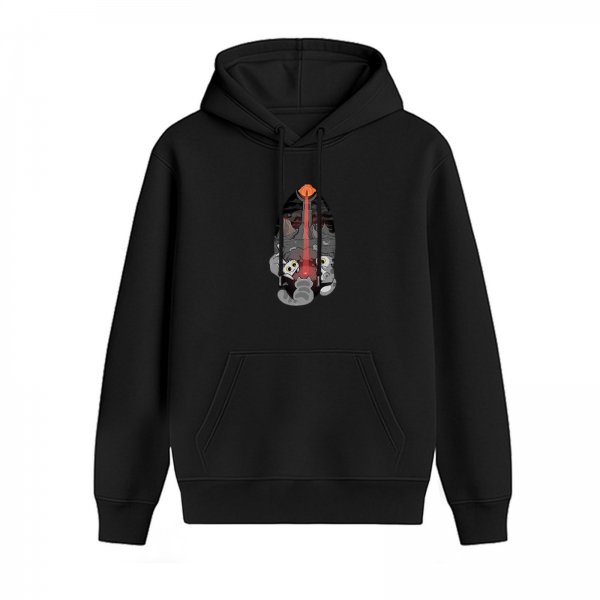 Black hoodie with stylized monster graphic print