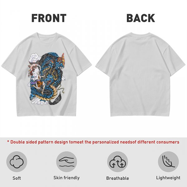 Olive Anime Dragon Graphic Short Sleeve T-Shirt