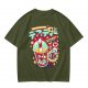 Olive t-shirt with spooky skull bubble tea graphic and Japanese text