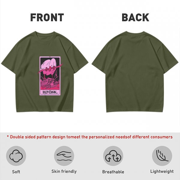 Olive T-Shirt With Tarot Card Style Goose Print HJÖNK