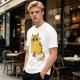 Olive T-Shirt With Cute Surprised Orange Tabby Cat Holding Meat Print