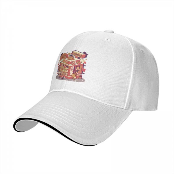 Black Baseball Cap with Cute Kawaii Supermarket Graphic Print