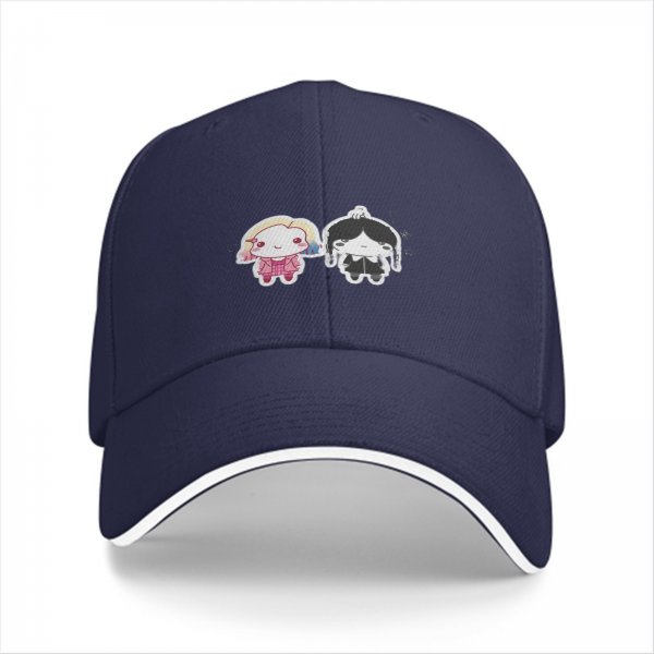 Black Baseball Cap With Cute Wednesday Addams And Enid Sinclair Chibi Art
