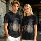 Olive T-shirt with Totoro and masked figure under umbrellas print