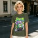 Olive T-shirt with spooky juice box graphic and playful skull art