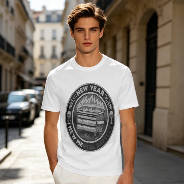 Olive T-Shirt With New Year New Mental Battles Dumpster Fire Graphic