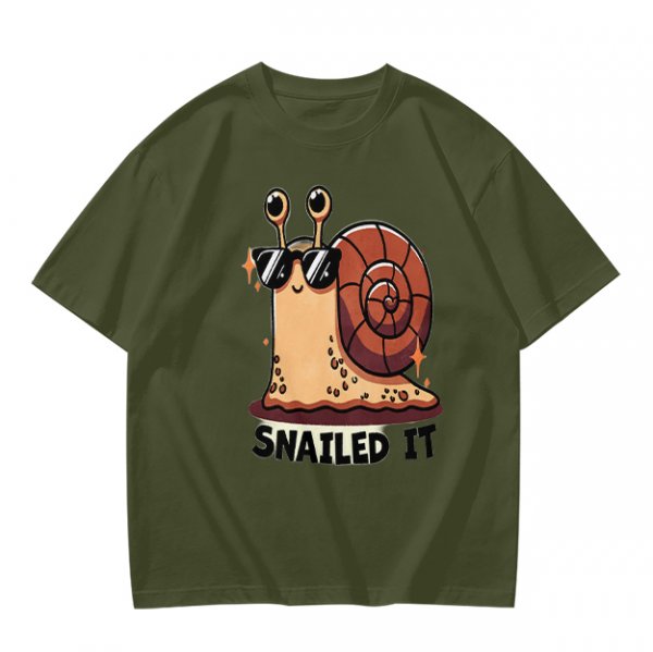 Olive T-Shirt With Cool Snail Wearing Sunglasses 'Snailed It' Print