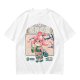 Olive green t-shirt with cherry blossom festival dog character print