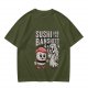 Olive t-shirt with sushi and banshee graphic print