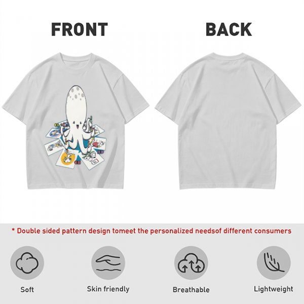 Olive T-Shirt With Cute Octopus Drawing Artwork Print