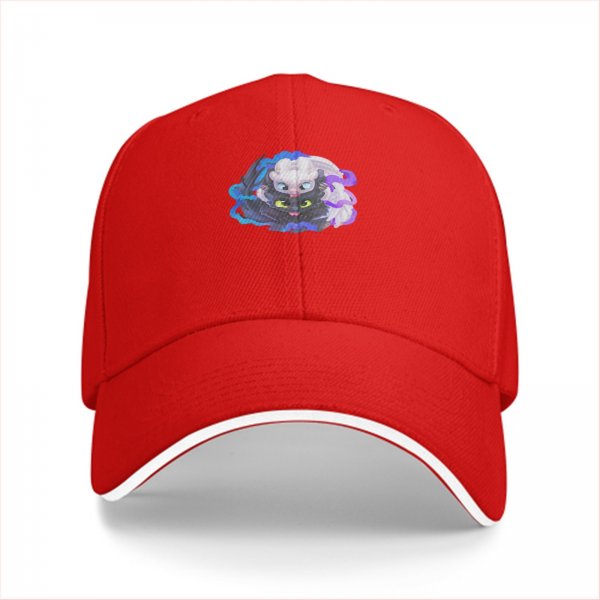 Black Baseball Cap With Toothless And Light Fury Dragon Art