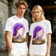 Olive T-Shirt With Purple Haired Woman And Concert Stage Print